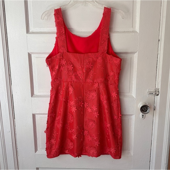 Romeo & Juliet Couture Floral Lace Mini Sheath Dress Cotton Vibrant Coral Large - Picture 4 of 15